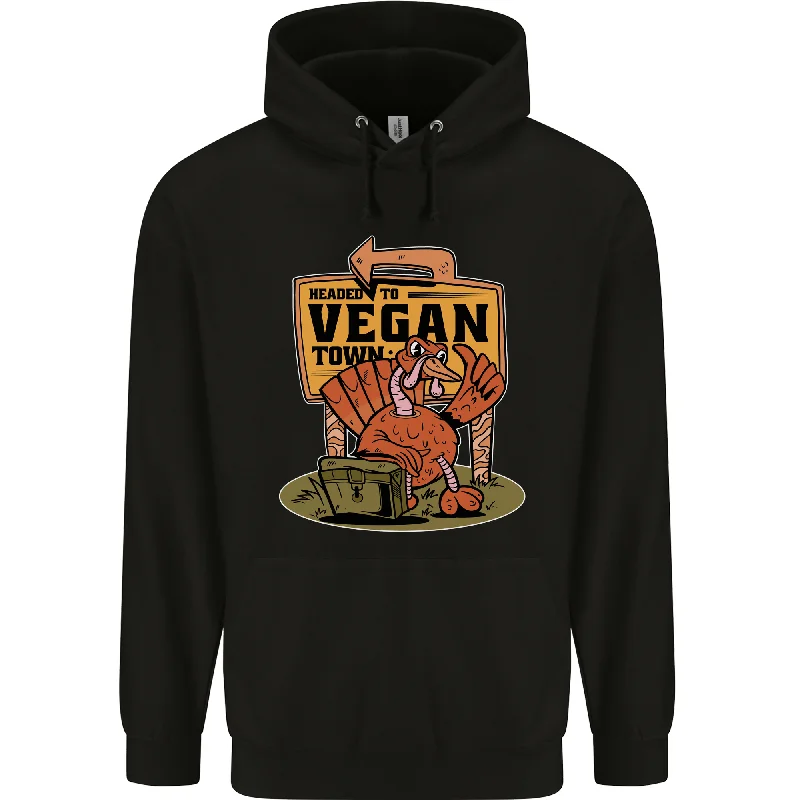 Price Cut Heading to Vegan Town Funny Turkey Mens 80% Cotton Hoodie