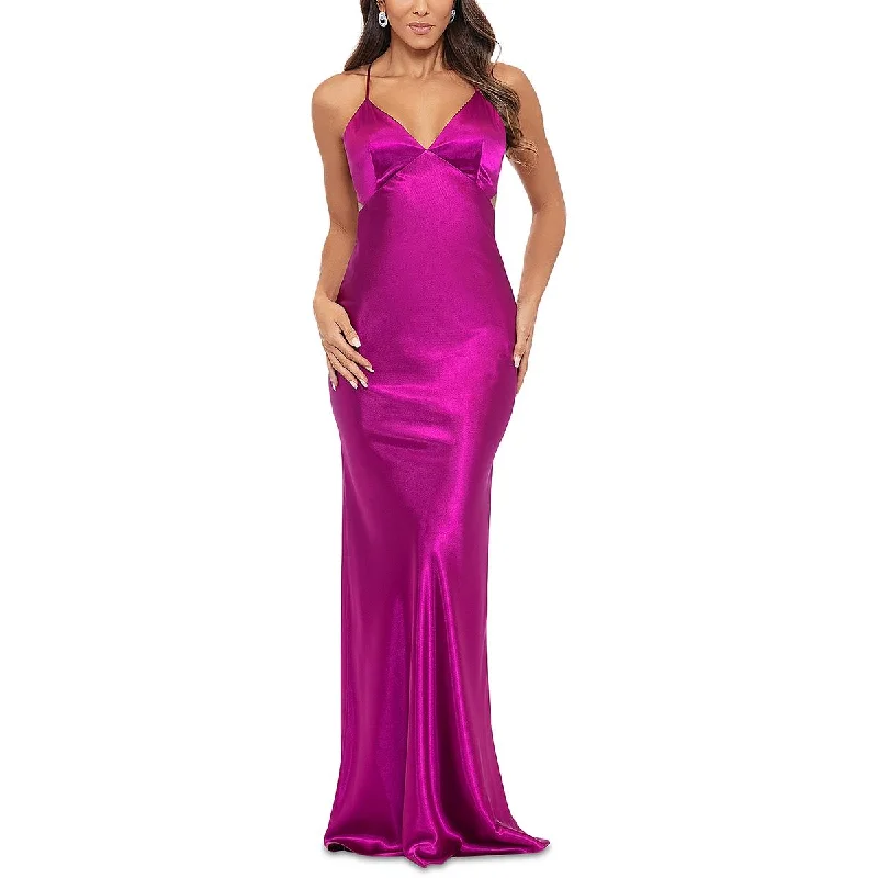 Deal Mania Aqua Womens Satin Open Back Evening Dress