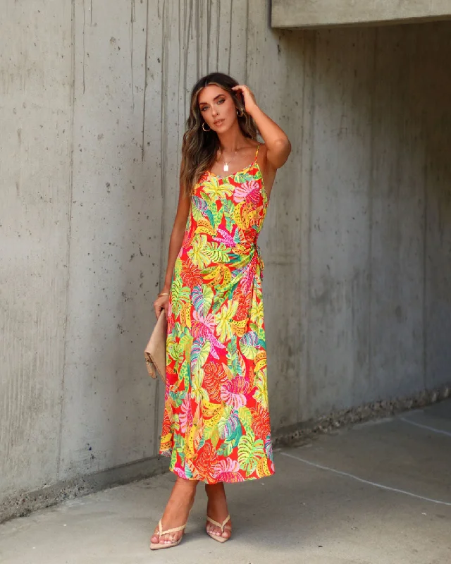 Value Deals Eliana Cutout Tropical Slip Midi Dress