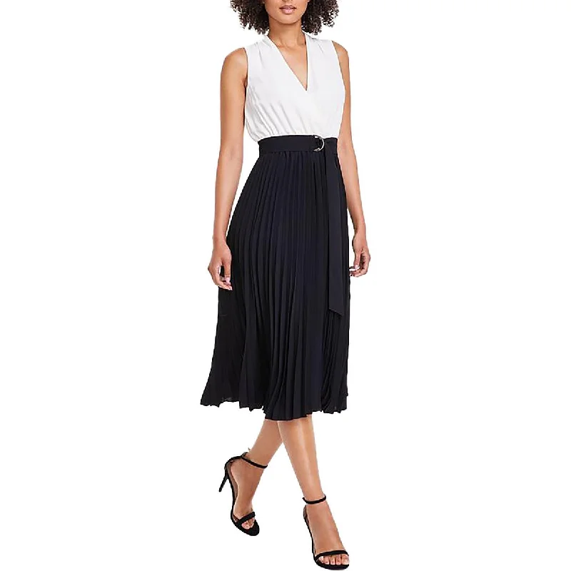 Super Sale Anne Klein Womens Pleated Sleeveless Midi Dress