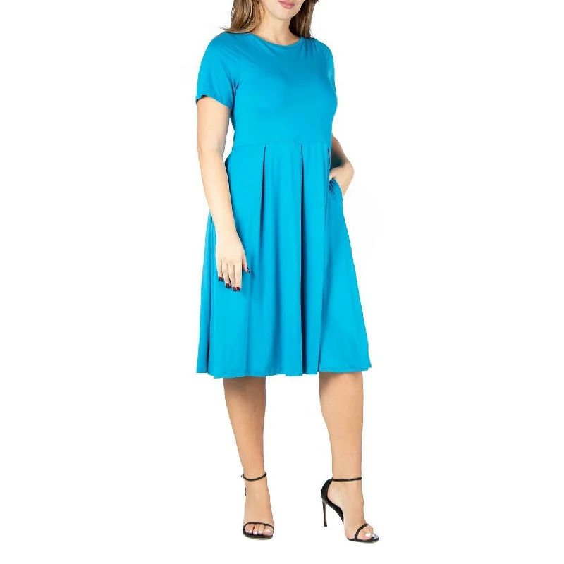 Clearance Sale 24seven Comfort Apparel Womens Plus Fit & Flare Midi Fit & Flare Dress