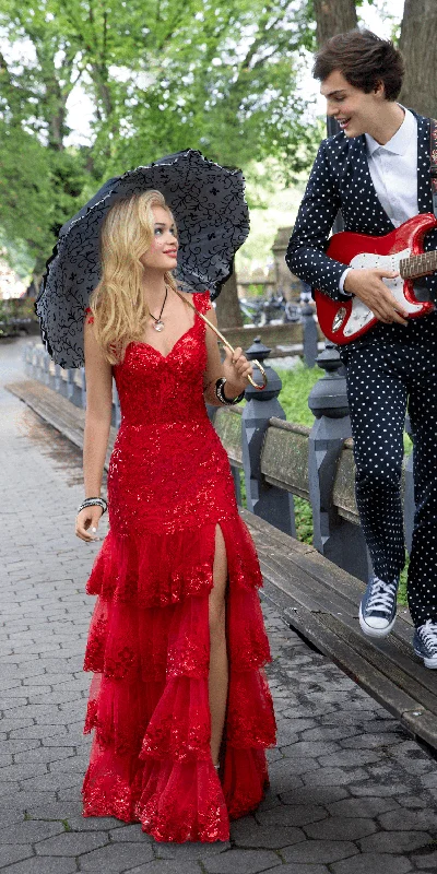 Daily Specials Sweetheart Beaded Embroidered Mesh Corset Tiered Mermaid Dress