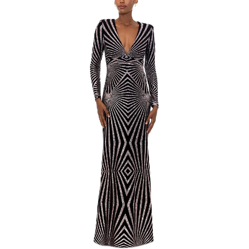 Lowest Price Betsy & Adam Womens Glitter Padded Shoulder Evening Dress