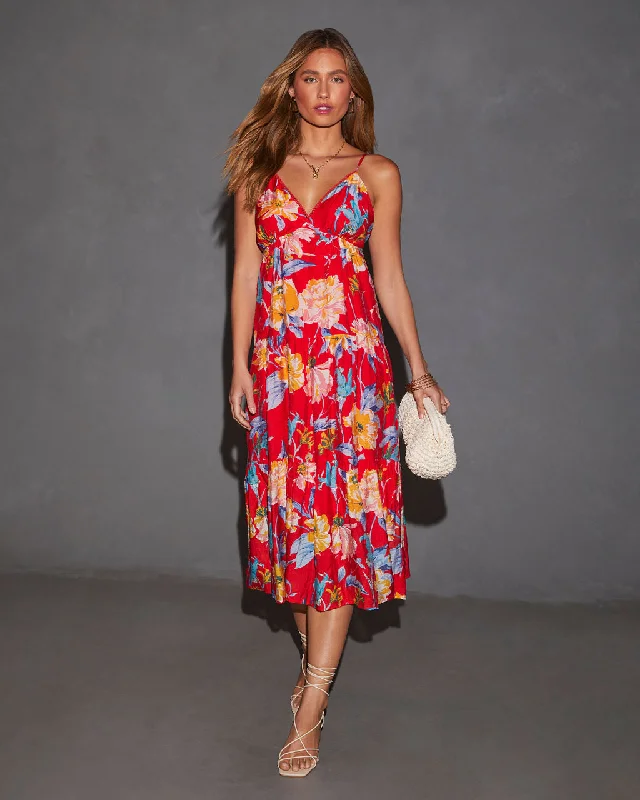 Extra Savings Cynthia Floral V-Neck Tiered Midi Dress