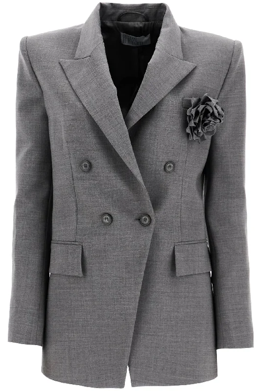 Overstock Double-breasted Wool Stretch Blazer  - Grey