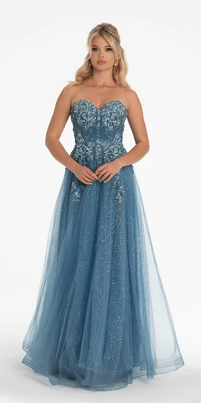 Final Markdown Strapless Glitter Embroidered Sweetheart Puff Sleeve Ballgown