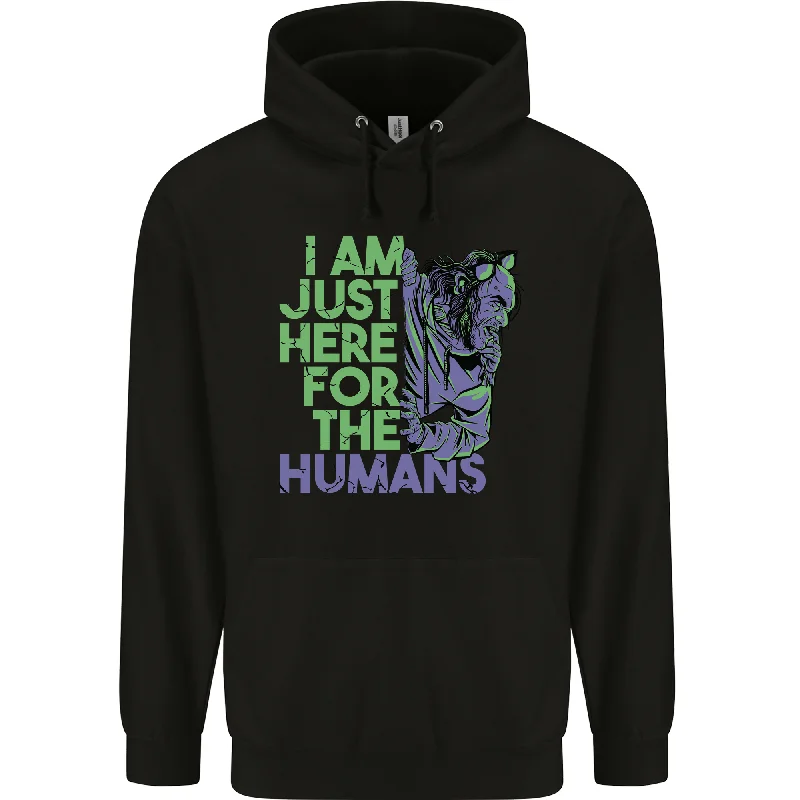 Flash Deals Halloween Zombie Just Here For the Humans Mens 80% Cotton Hoodie