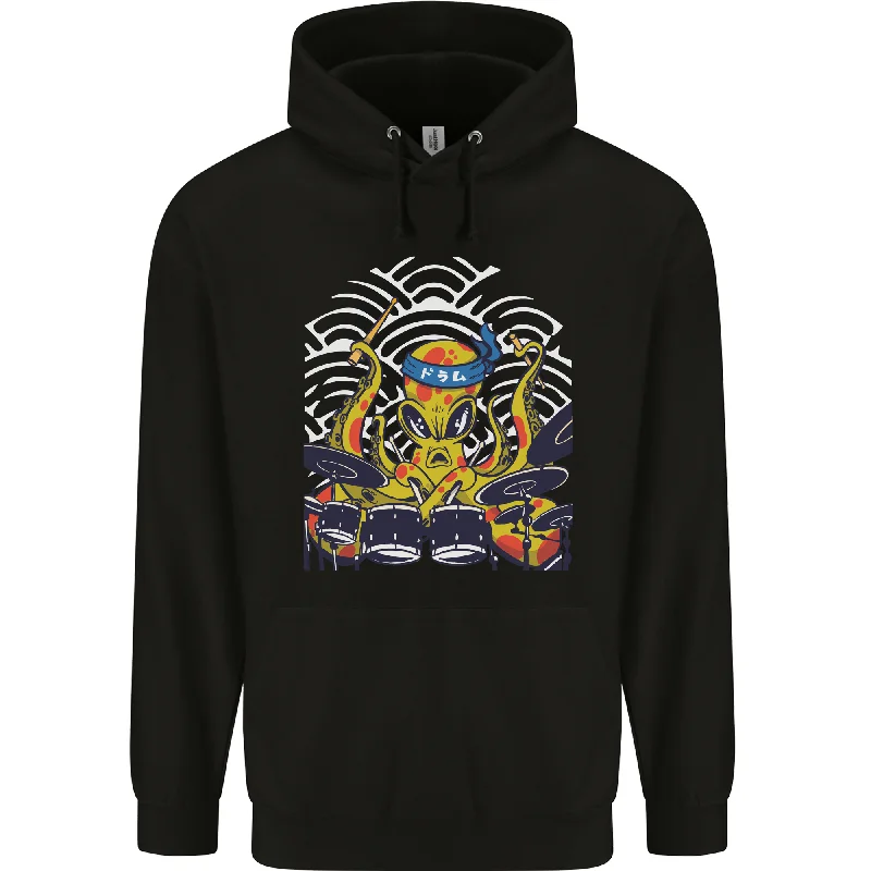 Best Bargains Japanese Octopus Drummer Drumming Drums Mens 80% Cotton Hoodie