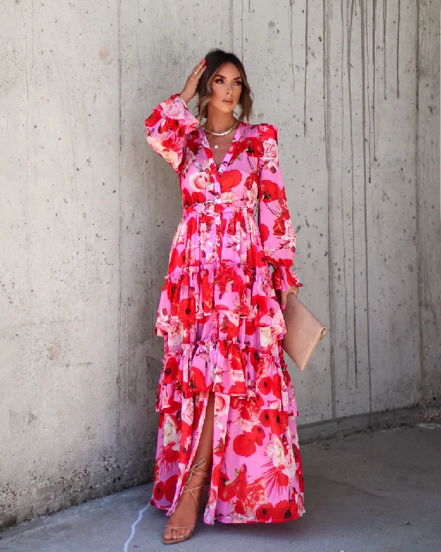 Special Discount Mon Cheri Floral Chiffon Tiered Belted Maxi Dress