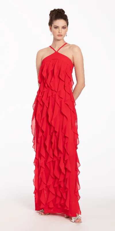 Final Sale Chiffon Halter Neck Ruffle Dress
