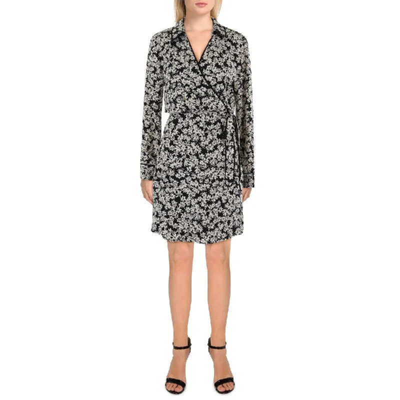 Don't Wait CeCe Womens Floral Print Mini Wrap Dress