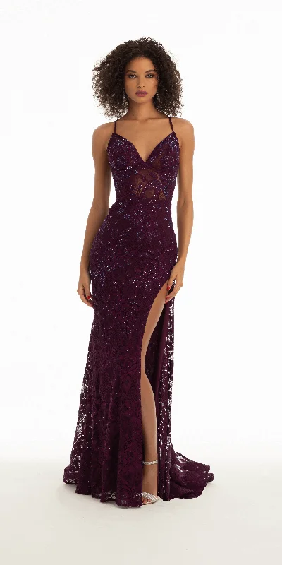 Buy Now Strappy Back Sweetheart Lace Trumpet Dress with Side Slit