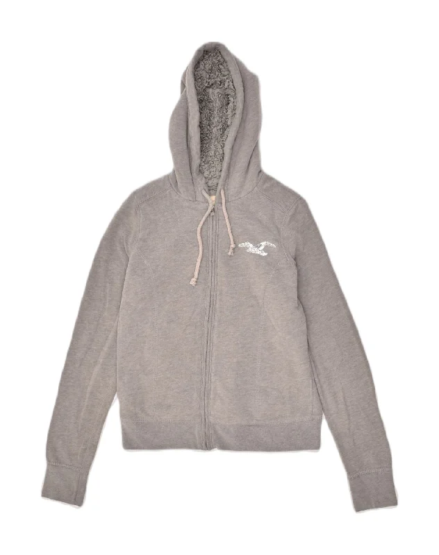 Savings Spectacular HOLLISTER Womens Zip Hoodie Sweater UK 10 Small Grey Cotton
