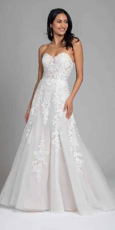 Price Reduction Strapless Lace Applique Tulle Ballgown