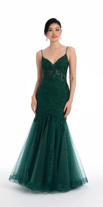 Online Only Floral Embroidered Plunge Mermaid Dress