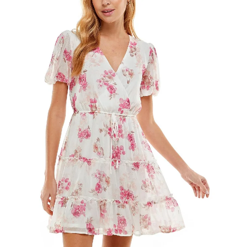 Savings Galore City Studio Womens Juniors Tiered Tie Waist Fit & Flare Dress