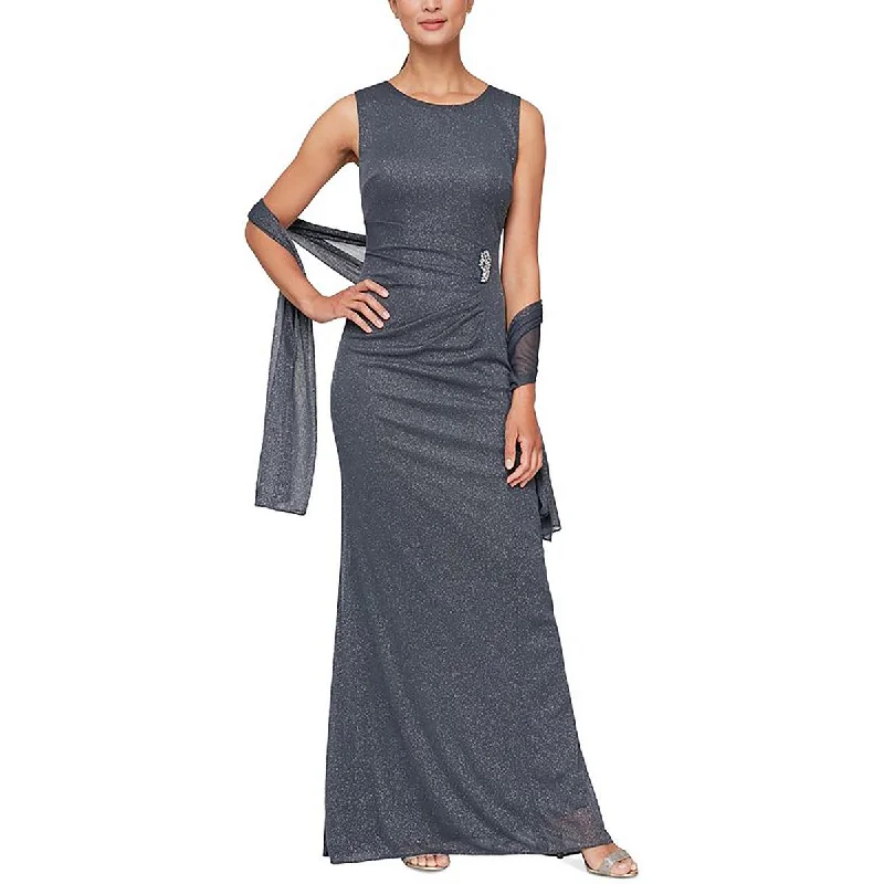 Price Cut SLNY Womens Petites Glitter Maxi Evening Dress