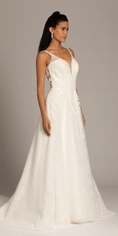 Huge Discounts Plunging Lace Tulle Ballgown Dress with Train