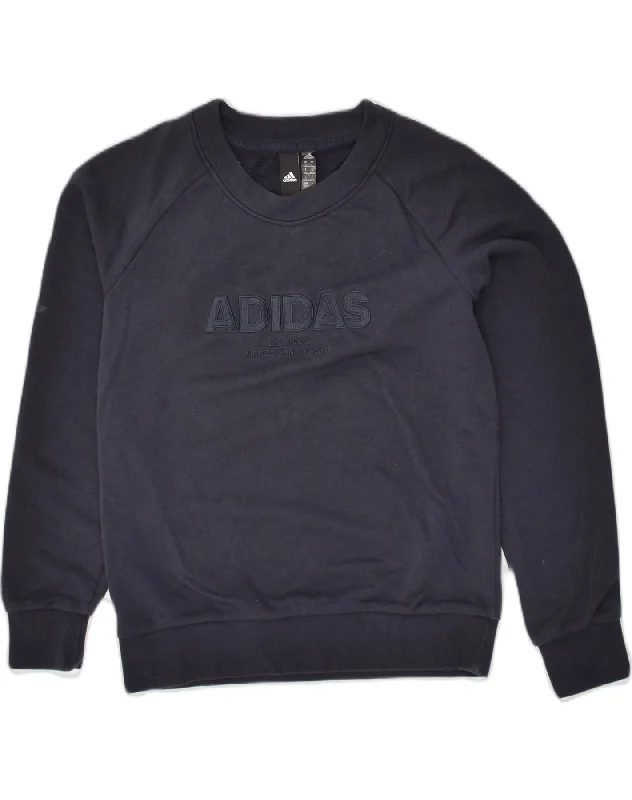 Seasonal Clearance ADIDAS Womens Graphic Sweatshirt Jumper UK 8/10 Small Navy Blue Cotton