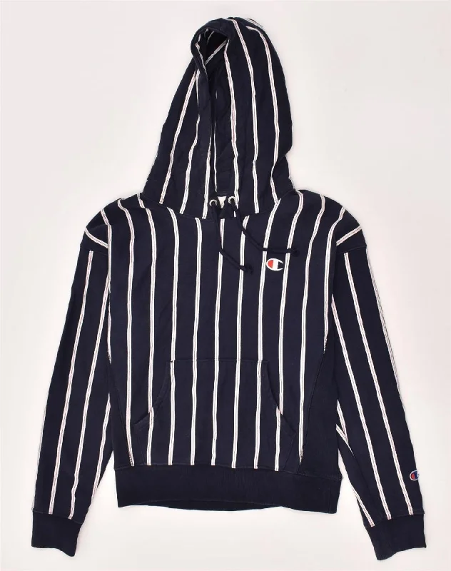 Extra Savings CHAMPION Womens Hoodie Jumper UK 14 Medium Navy Blue Pinstripe Cotton