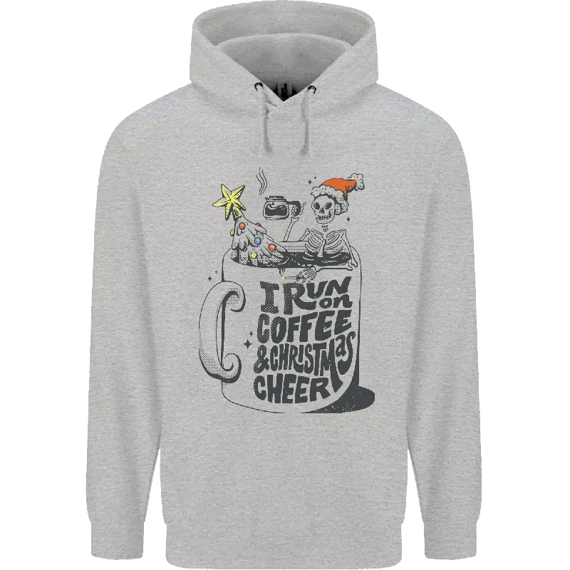 Price Break I Run On Coffee and Christmas Cheer Skull Mens 80% Cotton Hoodie