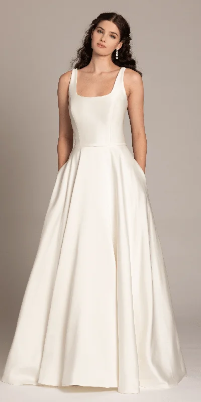 Flash Deals Square Neck Satin Ballgown with Pockets