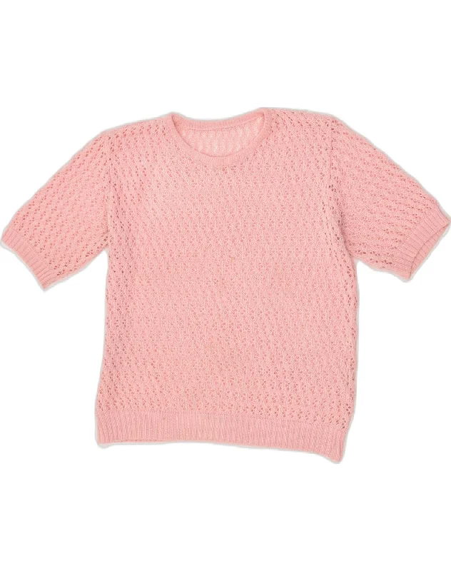 Exclusive Offers VINTAGE Womens Short Sleeve Crew Neck Jumper Sweater UK 18 XL Pink