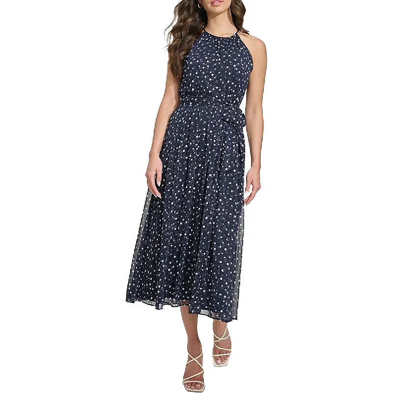 Shop and Save DKNY Womens Polka Dot Halter Neck Midi Dress