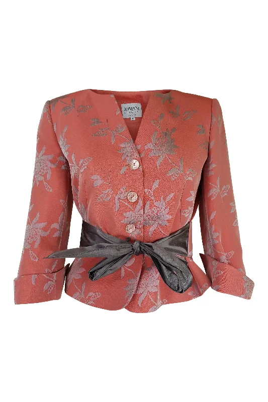 Instant Discount ARMANI Collezioni Silk Blend Pink Floral Print Jacket (6)