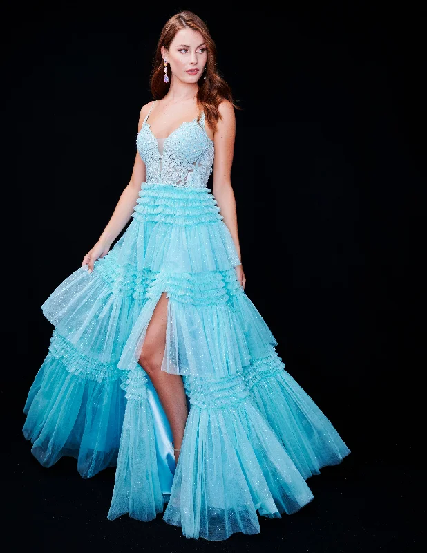 Savings Alert Nina Canacci 4418 Size 4 Mint Sheer Lace Corset Prom Dress Layer A Line Shimmer Tulle Pleated Formal Ball Gown