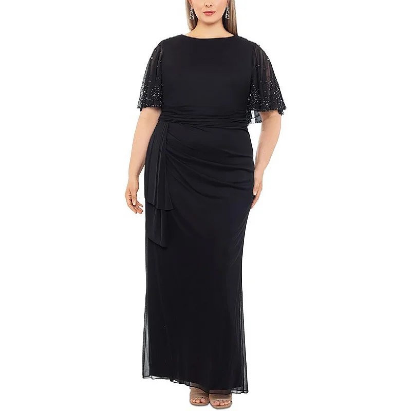 Special Price Betsy & Adam Womens Plus Embellished Ruffled Evening Dress