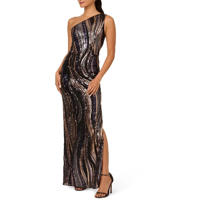 Referral Discount Adrianna Papell Womens Sequin One Shoulder Evening Dress