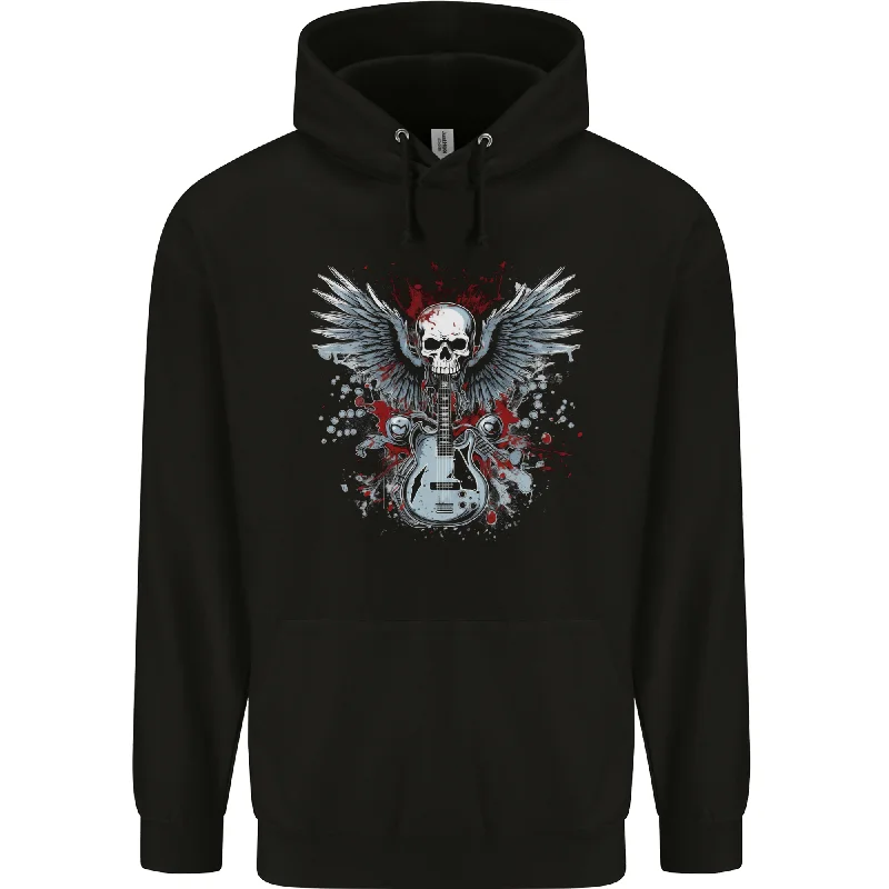 Discount Days Guitar & Skull Heavy Metal Rock Music Wings Mens 80% Cotton Hoodie