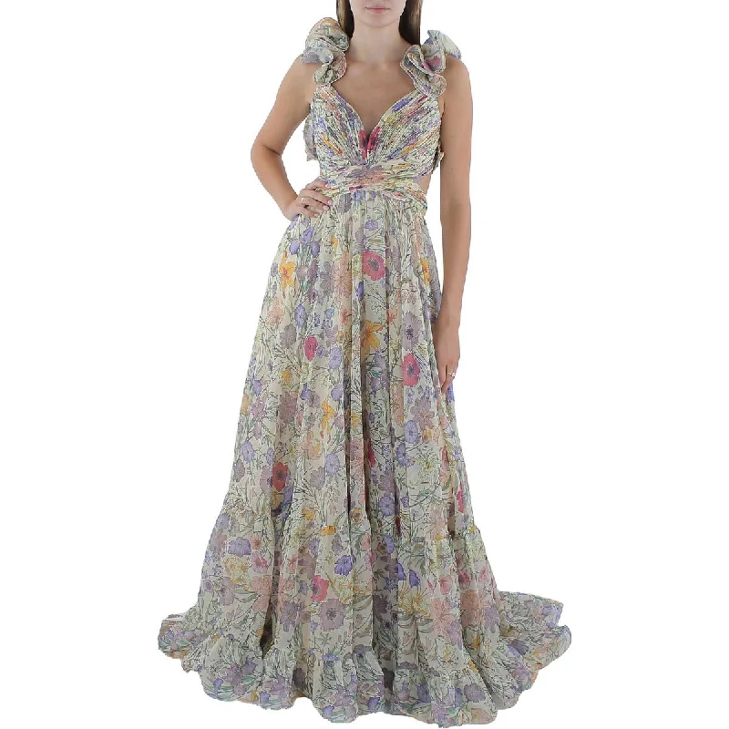 Price Rollback Mac Duggal Womens Chiffon Floral Evening Dress