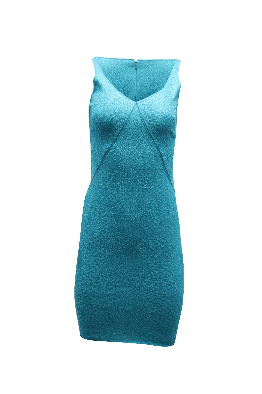 Year-End Clearance Zac Posen Snakeskin Jacquard V-neck Party Dress in Green Silk