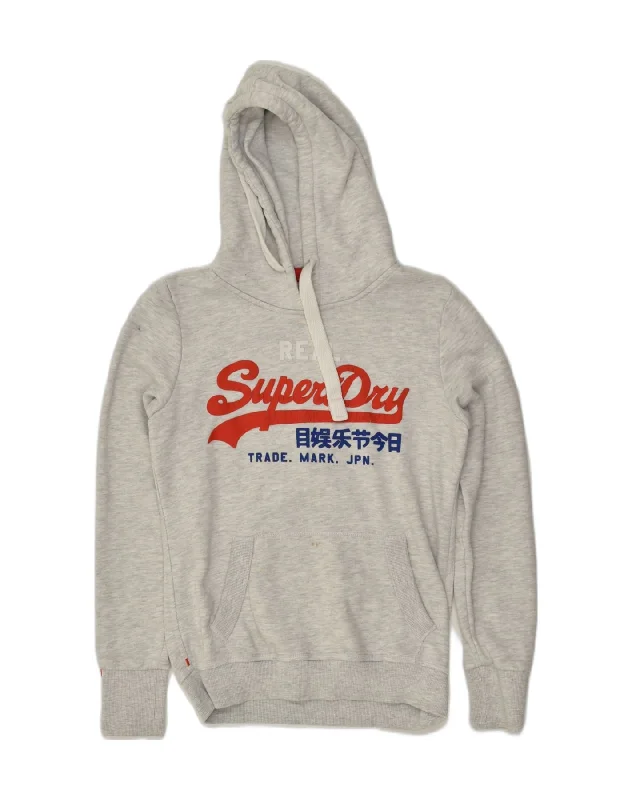 Take Advantage SUPERDRY Womens Graphic Hoodie Jumper UK 10 Small Grey Cotton