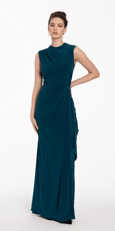 Incredible Offers Mock Neck Jersey Side Ruched Sheath Dress