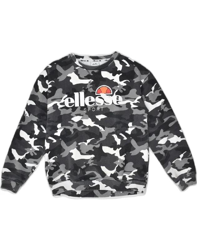 Lowest Price ELLESSE Womens Graphic Sweatshirt Jumper UK 12 Medium Grey Camouflage