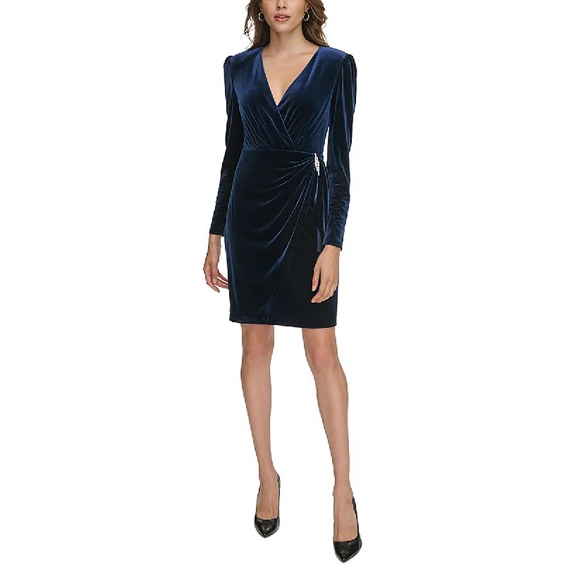 Don't Wait Jessica Howard Womens Velvet Mini Wrap Dress