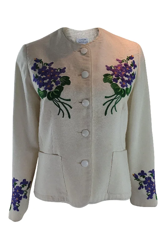 New Deals CAROLINE CHARLES Linen Floral Embroidered Patch Pocket Jacket (M)
