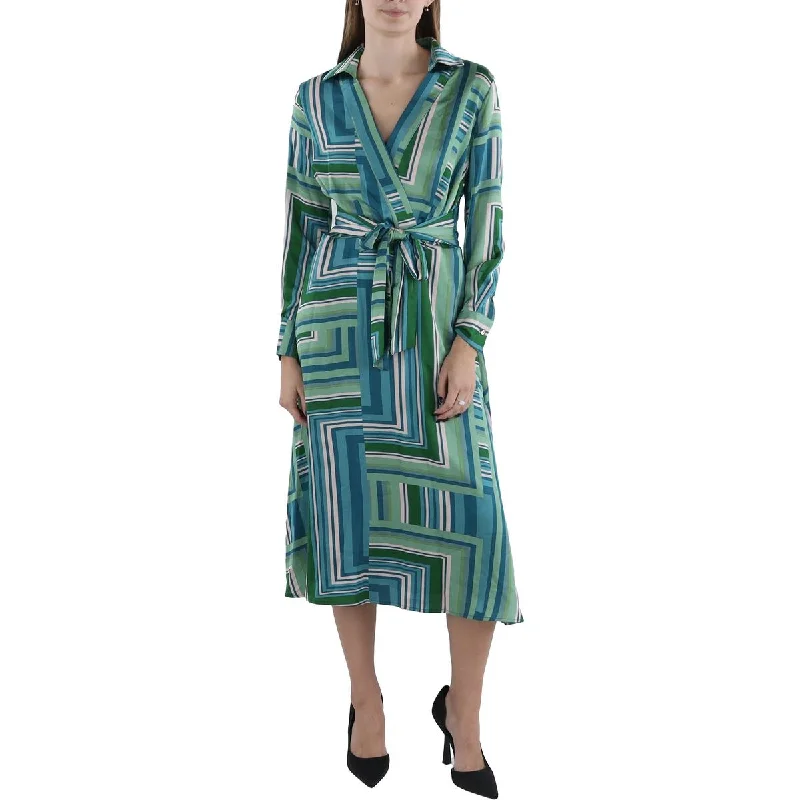 Great Bargains Tahari ASL Womens Geometric Work Day Wear Shirtdress