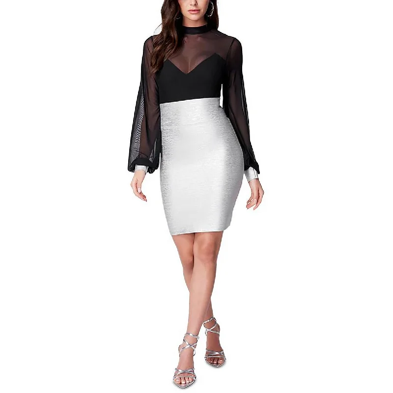 Closeout Bebe Womens Illusion Metallic Bodycon Dress