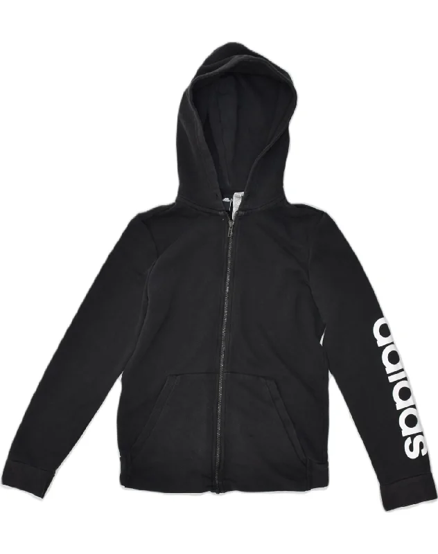 New Markdowns ADIDAS Womens Graphic Zip Hoodie Sweater UK 12-14 Medium Black Cotton