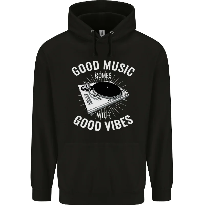 Amazing Deals Good Music Vibes DJ Decks Vinyl Turntable Mens 80% Cotton Hoodie