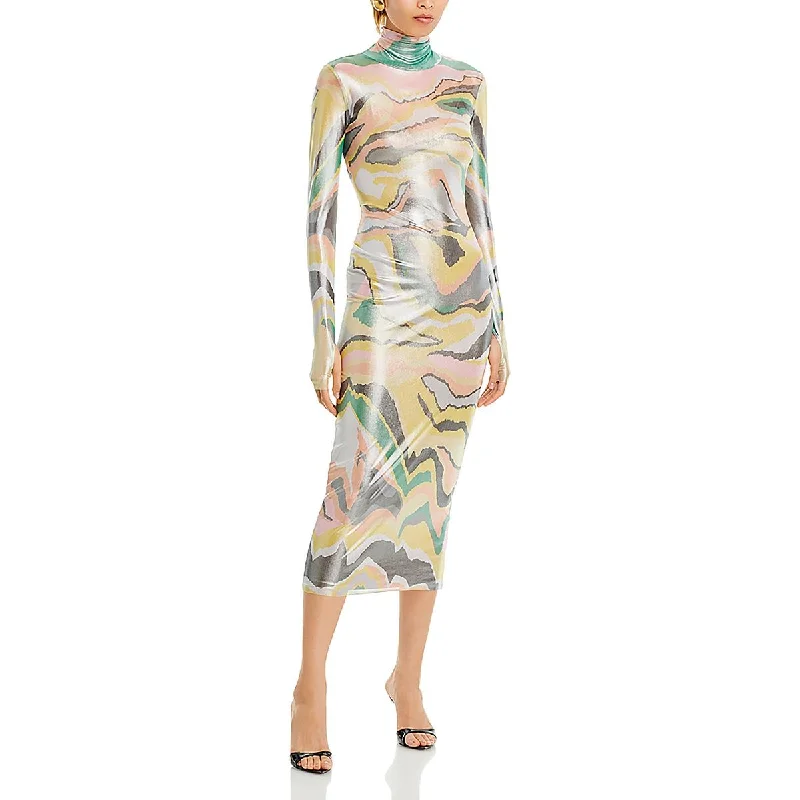 Stock Clearance AFRM Womens Printed Long Sleeve Cocktail And Party Dress