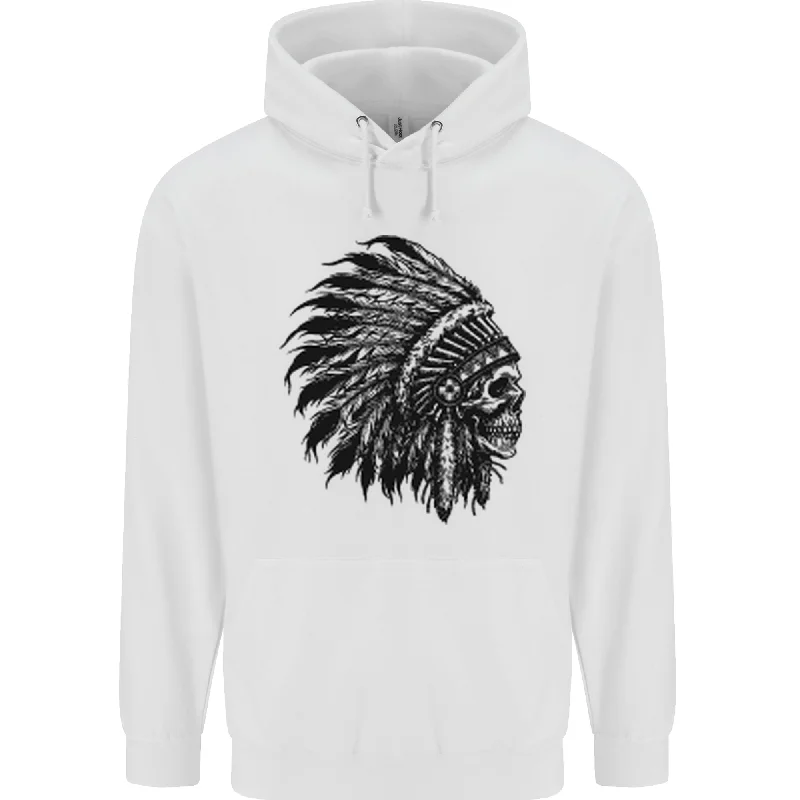 Clearance Sale Indian Skull Headdress Biker Motorbike Mens 80% Cotton Hoodie
