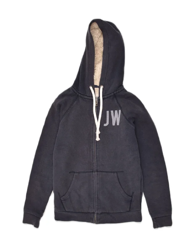 Markdown Madness JACK WILLS Womens Sherpa Graphic Zip Hoodie Sweater UK 6 XS  Navy Blue