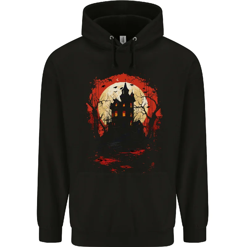 Final Clearance Haunted House Halloween Spooky Mens 80% Cotton Hoodie