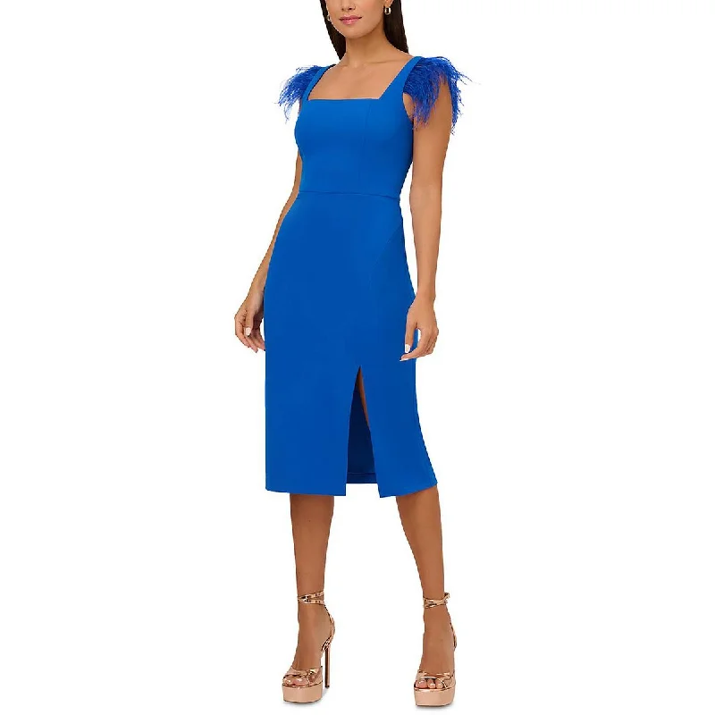 Price Slash Adrianna Papell Womens Feather Trim Square Neck Cocktail And Party Dress