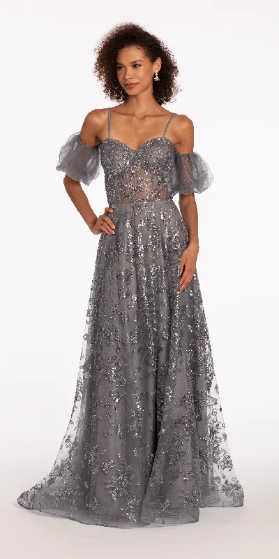 Price Meltdown Glitter Sweetheart Corset A Line Dress with Detachable Sleeves